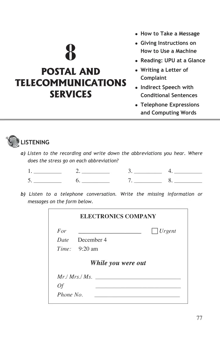 Unit 8 Postal and Telecom-munications Services